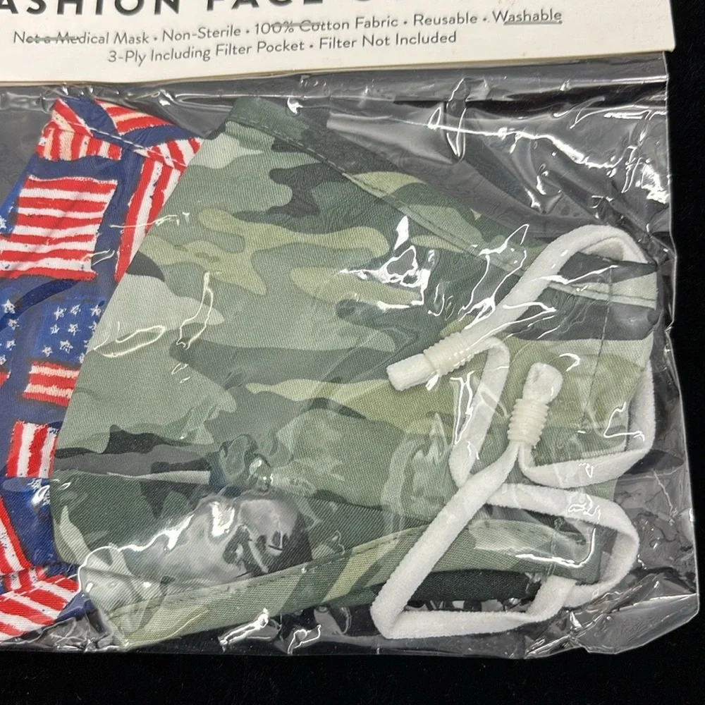 NWT Fashion Design Loft Camouflage & Flag Fabric Face Coverings Masks Washable